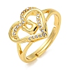 Heart with Letter Rack Plating Brass Micro Pave Clear Cubic Zirconia Adjustable Rings for Women RJEW-I105-01G-U-1