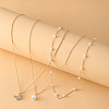 3Pcs Alloy with Plastic Pearl Butterfly Pendant Necklaces for Women WG0BA08-01-3