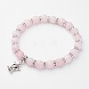 Natural Rose Quartz Charm Bracelets BJEW-N0017-F01-1