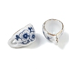 Blue Floral Printed Porcelain Charms with Gold Trim PORC-Z007-06A-2