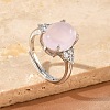 Brass Micro Pave Cubic Zirconia with Natural Rose Quartz Cuff Open Rings RJEW-T035-01P-L-3