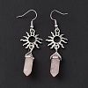 Natural Rose Quartz Bullet with Sun Dangle Earrings EJEW-I276-01P-19-4