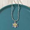 Brass Pave Pink and Clear Cubic Zirconia with Enamel Flower Pendant Ball Chain Necklaces NJEW-G183-04P-3