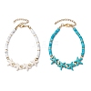 2Pcs Synthetic Turquoise & Plastic Pearl Beads Link Bracelets for Women BJEW-JB11286-2