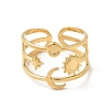 Star & Moon & Sun Ion Plating(IP) 304 Stainless Steel Open Cuff Ring Findings X-STAS-E066-10G-2