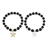 2Pcs Starfish 304 Stainless Steel Charm Bracelets BJEW-JB14088-3