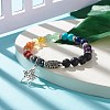 Natural & Synthetic Mixed Gemstone Round Beaded Stretch Bracelet with Alloy Star with Tree BJEW-JB07868-2