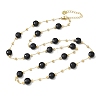 Natural Black Onyx(Dyed & Heated) Faceted Flat Round Beaded Chain Necklaces with Matte Brass Beads GG-CBA37F5-01G-11-4
