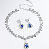 Teardrop Brass Rhinestone Pendant Necklace & Stud Dangle Earrings Sets for Women FS-WG71281-05-2