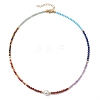 3.5mm Faceted Round Natural Gemstone & Shell Pearl Chakra Beaded Necklaces for Women NJEW-JN05149-4