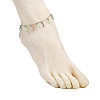 201 Stainless Steel Moon Star & Natural Dyed Malaysia Jade Round Charm Brass Bar Link Chain Anklets AJEW-AN00732-03-3
