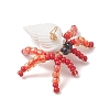 Natural Faceted Round Natural Black Spinel & Natural Trumpet Shell & Glass Seed Beaded Crab Pendants PALLOY-MZ01177-4