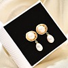 Natural Pearl Dangle Ear Studs EJEW-L099-07G-2