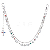 1Pc Alloy Colorful Rhinestone Flower & Plastic Pearl Link Chain Double Layer Pants Chains AJEW-GF0012-74-1