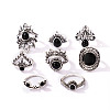 8Pcs 8 Style Alloy Enamel Finger Rings Set PW-WG41930-01-2