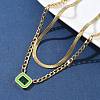 304 Stainless Steel Rhinestone Rectangle Pendant Double Layer Necklaces for Women NJEW-Z070-01G-02-2