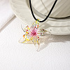 Summer Beach Starfish Transparent Glass Pendant Black Waxed Cord Necklaces for Women FS-WG29C72-02-3
