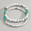 2Pcs Howlite & Synthetic TurquoiseBeaded Stretch Bracelet Sets for Men CX6639-2-1