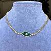 Synthetic Malachite Evil Eye Brass Pave Clear Cubic Zirconia Tennis Chocker Necklaces WG874A5-03-1