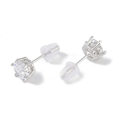 Rhodium Plated 999 Fine Silver Cubic Zirconia Stud Earrings for Women EJEW-S215-20P-1