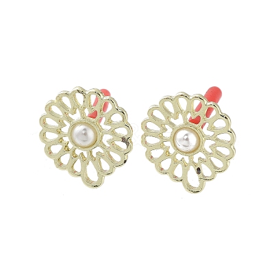 Rack Plating Golden Alloy with ABS Pearl Stud Earring Findings EJEW-B036-03G-17-1