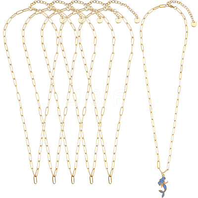 6Pcs 304 Stainless Steel Paperclip Chain Necklaces NJEW-SC0001-57B-G-1