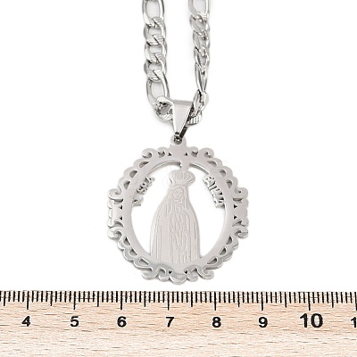 Ring with Virgin Mary 201 Stainless Steel Pendant Necklaces for Men Women NJEW-K283-23P-1