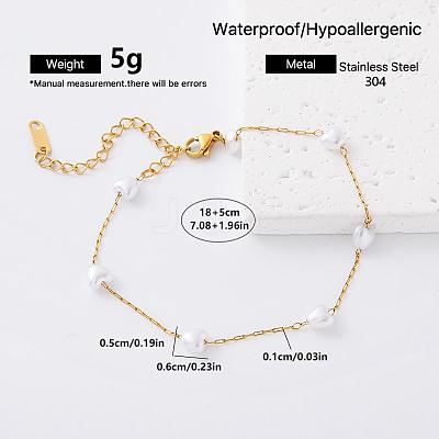 304 Stainless Steel Imitation Pearl Beaded Chain Bracelets for Women LH6839-6-1