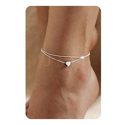 201 Stainless Steel Heart with Initial Charm Double Layer Anklets for Women FS-WG0EC0A-06-1