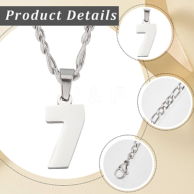 1Pc 304 Stainless Steel Figaro Chain Number Pendant Necklaces NJEW-BBC0001-28D-P-1