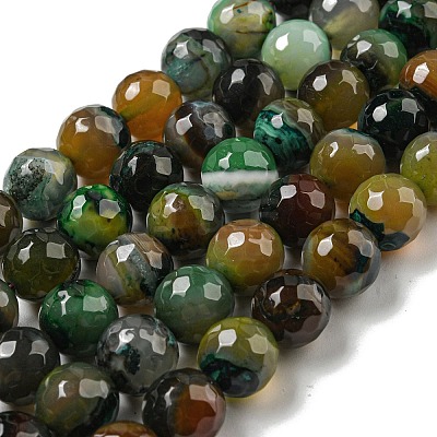Faceted Natural Banded Agate Beads Strands G-F447-12mm-O03-1