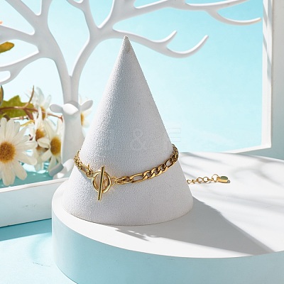 304 Stainless Steel Figaro Chain Bracelet with Toggie Clasp for Women BJEW-JB07690-1