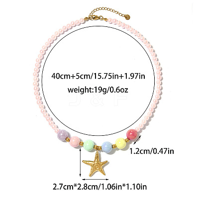 Summer Beach 304 Stainless Steel Pendant Plastic Round Beaded Necklaces for Women WGF027E-01-1