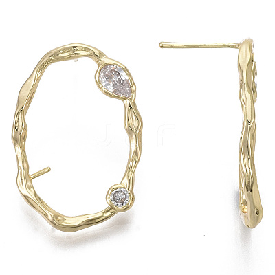 Brass Micro Pave Clear Cubic Zirconia Stud Earring Findings KK-R130-038-NF-1