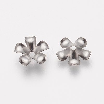 Tarnish Resistant 5-Petal 304 Stainless Steel Flower Bead Caps STAS-L205-09A-1
