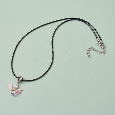 Glass Seed Beads & Glass Pearl Angel Pendant Necklaces NJEW-MZ00056-04-1