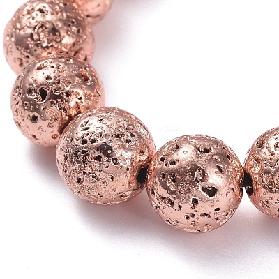 Electroplated Natural Lava Rock Beads Stretch Bracelets BJEW-G623-01RG-10mm-1