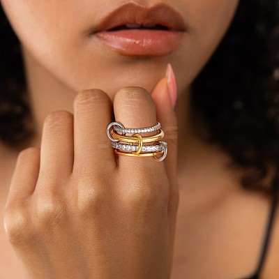 Brass Micro Pave Cubic Zirconia Finger Rings FS-WG6545E-07-1