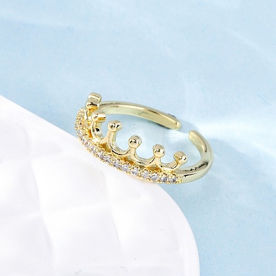 Brass Micro Pave Clear Cubic Zirconia Cuff Rings RJEW-M066-02G-1