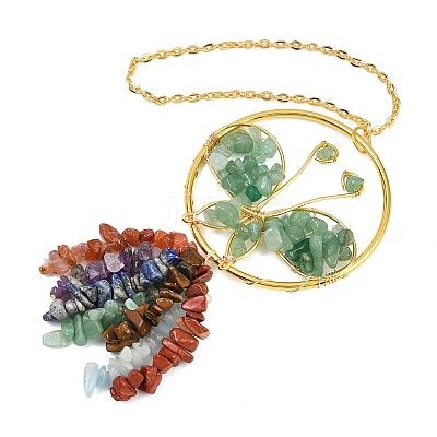 Butterfly Brass & Natural Green Aventurine Pendant Decorations HJEW-Z007-04G-05-1
