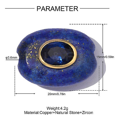 Brass Micro Pave Cubic Zirconia & Lapis Lazuli Beads GG-OY001-06G-05-1