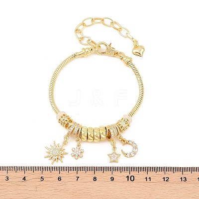 Brass Micro Pave Clear Cubic Zirconia European Beads Charm Bracelets BJEW-F528-04G-1