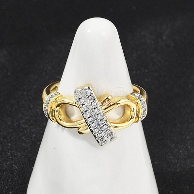 Brass Micro Pave Cubic Zirconia Open Cuff Ring for Women RJEW-F177-03GP-13-1