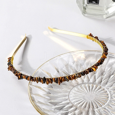 Wire Wrapped Natural Tiger Eye Chip Hair Bands PW-WG27230-18-1
