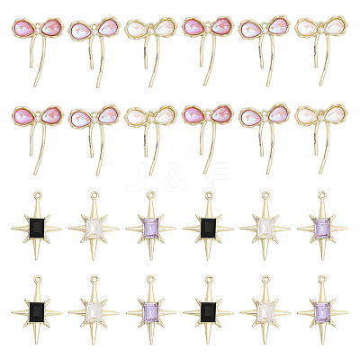 24Pcs 6 Styles Alloy Resin Pendants & Alloy Glass Pendants FIND-CA0007-40-1