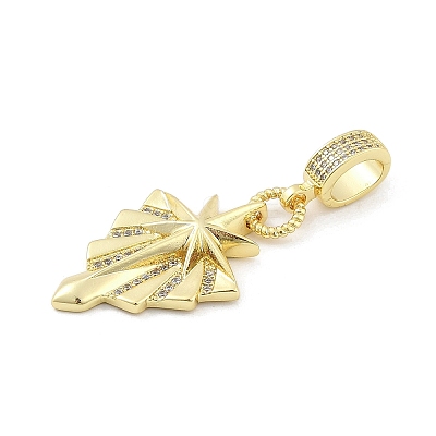 Brass Micro Pave Clear Cubic Zirconia Star European Dangle Charms KK-Z090-02G-1