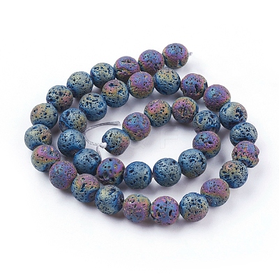 Electroplated Natural Lava Rock Bead Strands X-G-E432-10mm-08-1