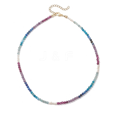 3MM Faceted Round Natural Apatite & Amethyst & Ruby & Kyanite & Natural Pearl Beaded Necklaces for Women NJEW-JN06277-1