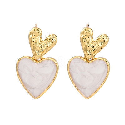 Rack Plating Heart Brass Stud Earrings for Women EJEW-C125-26G-01-1