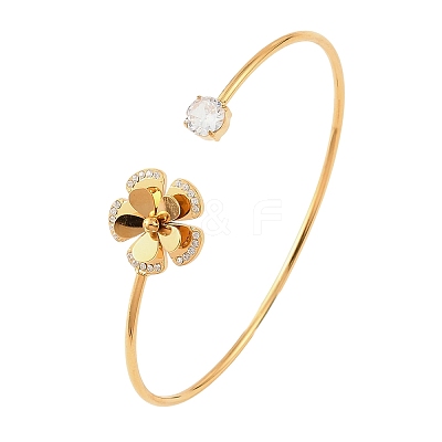 304 Stainless Steel Micro Pave Clear Cubic Zirconia Cuff Bangles SA-C001-02A-G-1